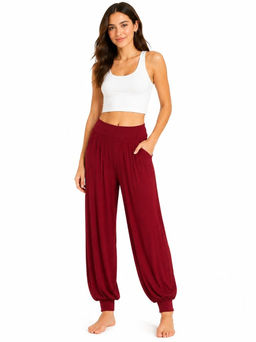 HAREM PANTS Soft Flex Red Rayon Spandex Stretch Yoga Lounge Pants One Size OS
